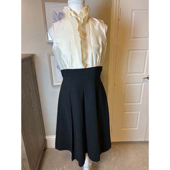 Cavin Klein | Cream/Black Ruffle Collared Fit & Flare Dress | 6 - Picture 3 of 10